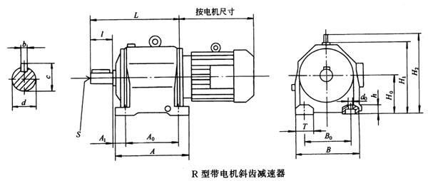 R152帶電機(jī)斜齒硬齒面減速電機(jī)外形及安裝尺寸